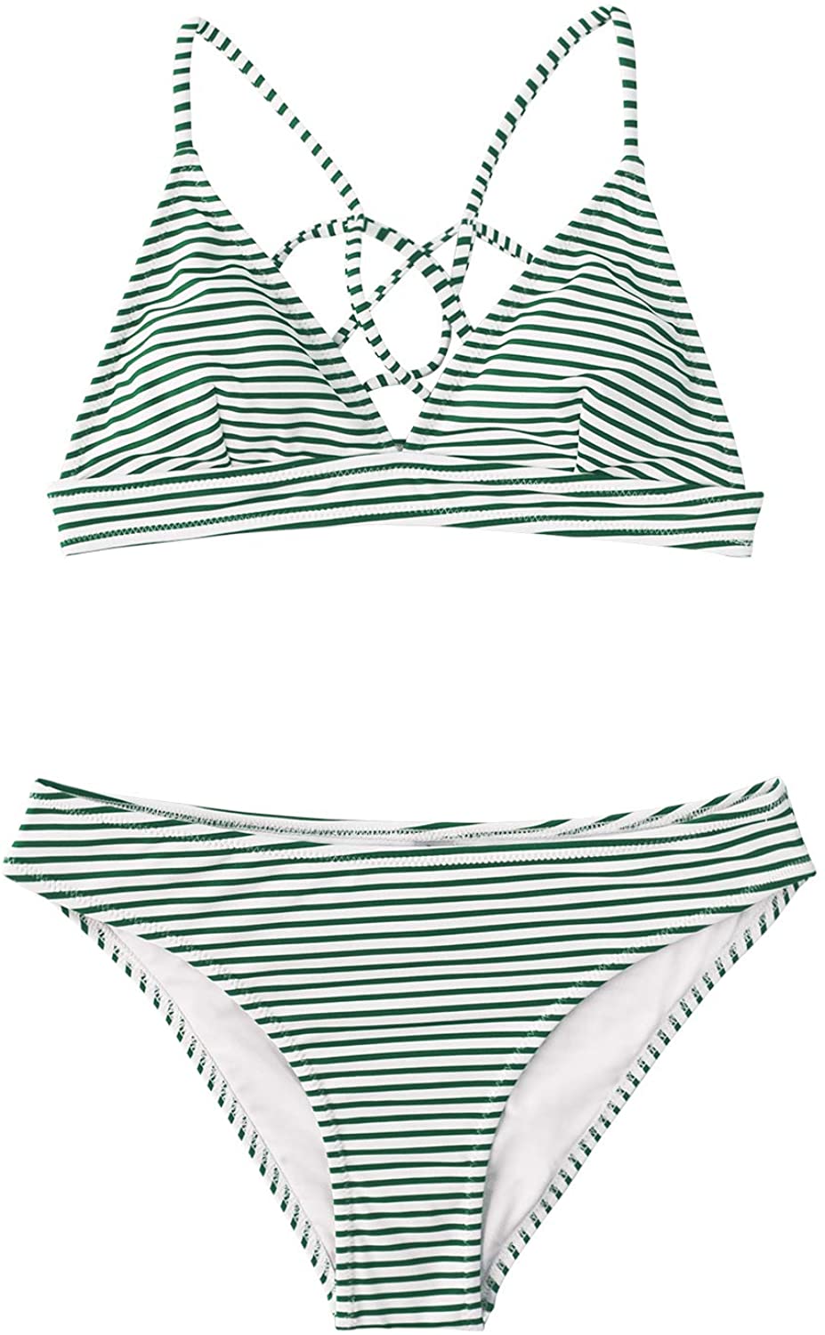 CUPSHE Women’s Bikini Swimsuit Stripe V Neck Back Cross Two Piece Bathing Suit