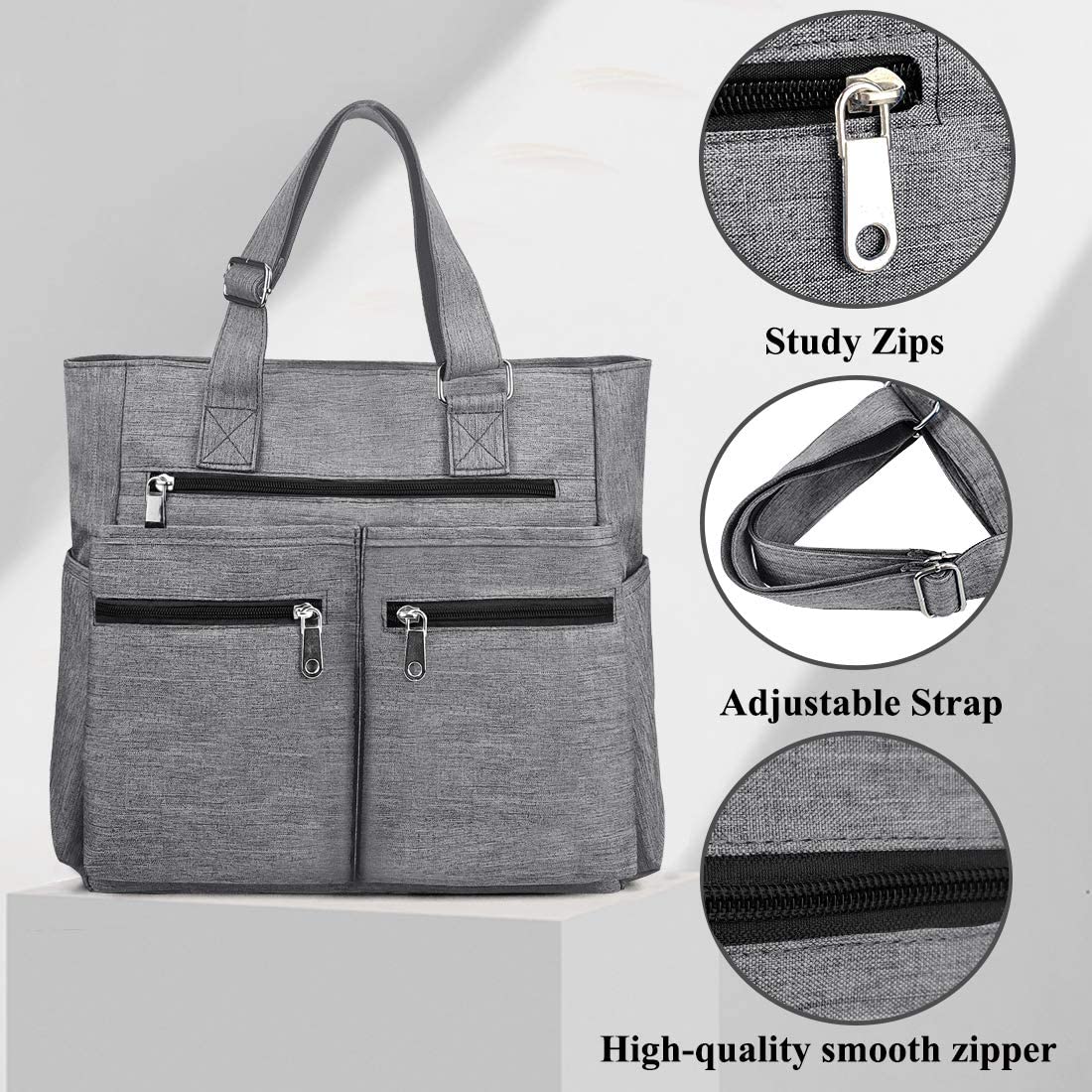 Canvas Tote Bag Waterproof Nylon Multi Pocket Shoulder Bags Laptop Work Bag Teacher Purse and Handbags for Women & Men