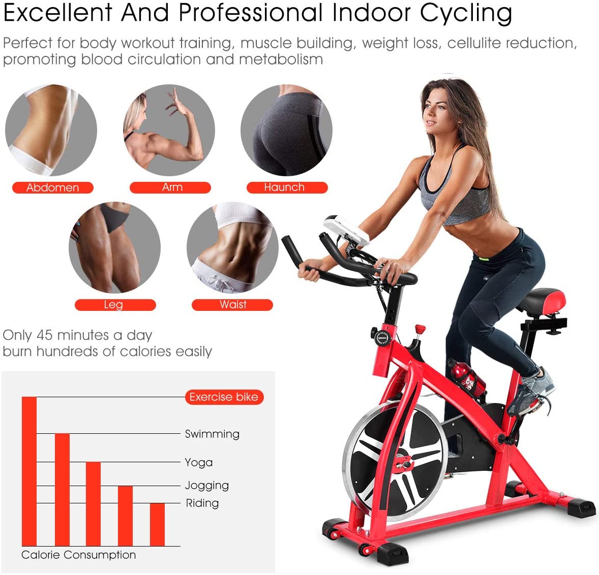 Goplus Indoor Cycling Bike, Stationary Bicycle Exercise Bike with Flywheel, LCD Display - JOY2ESpree