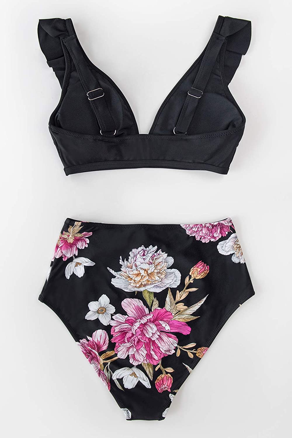 CUPSHE Women's High Waist Bikini Swimsuit Ruffle Floral Print Two Piece Bathing Suit