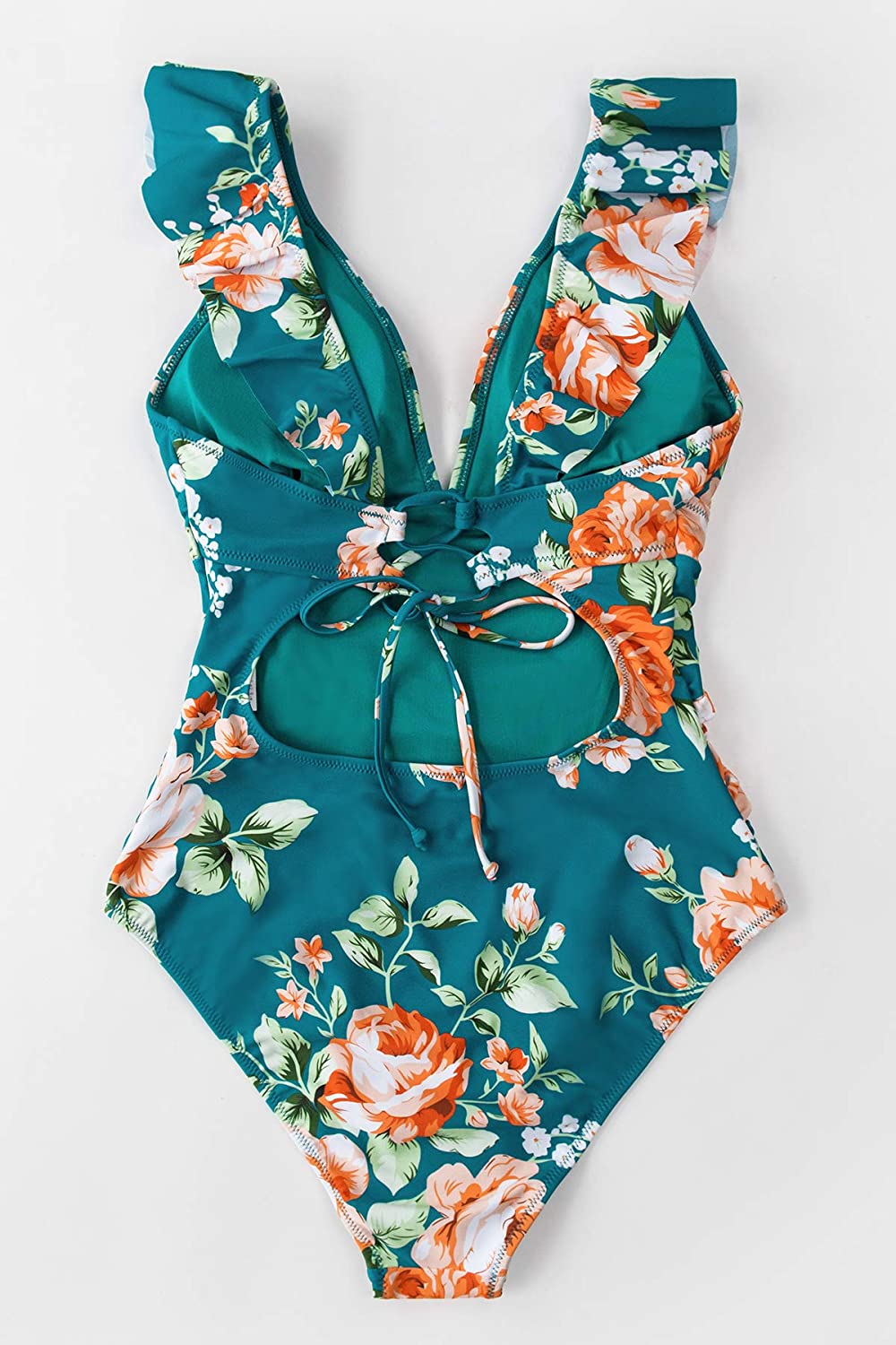 CUPSHE Women's V Neck One Piece Swimsuit Ruffled Lace Up Monokini