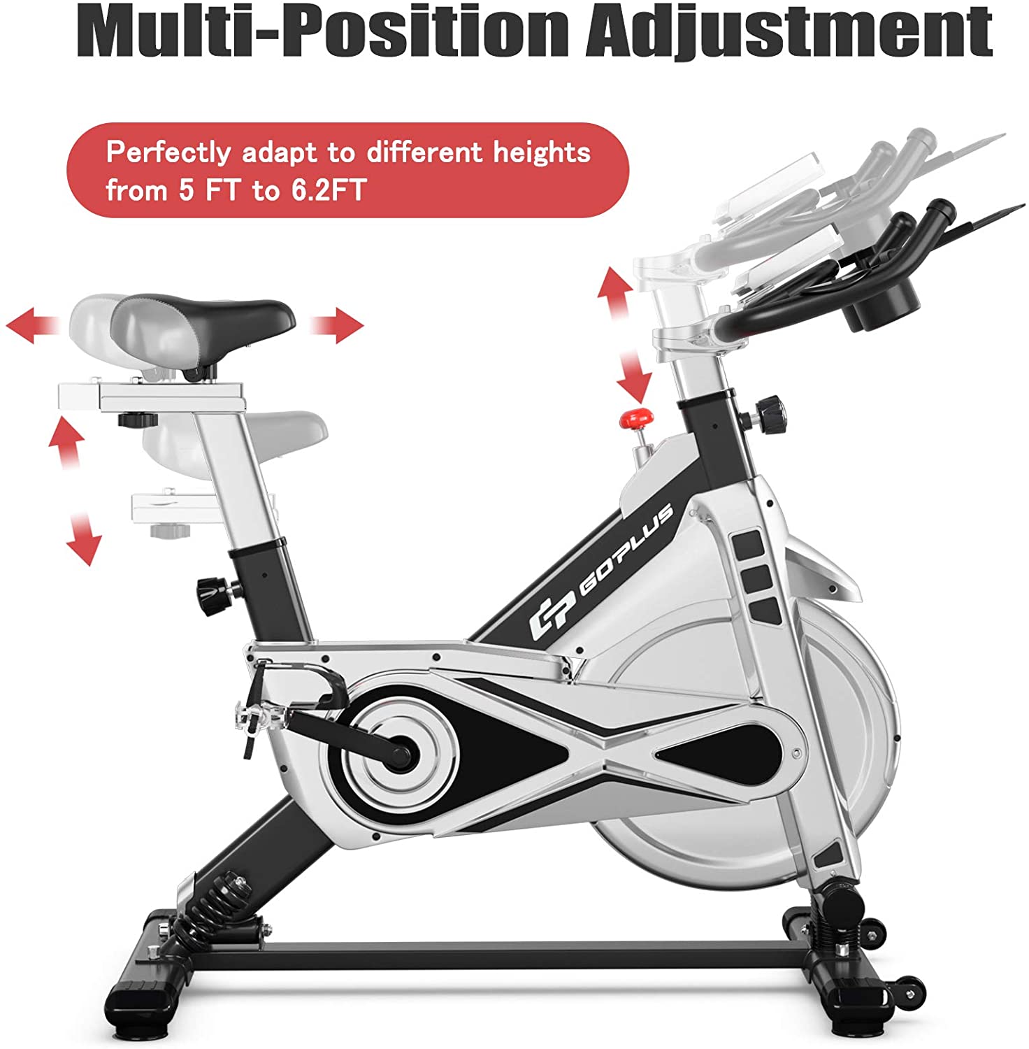 Goplus Adjustable Exercise Bike, Stationary Silent Bicycle with Dual-Spring Shock Absorption Design - JOY2ESpree