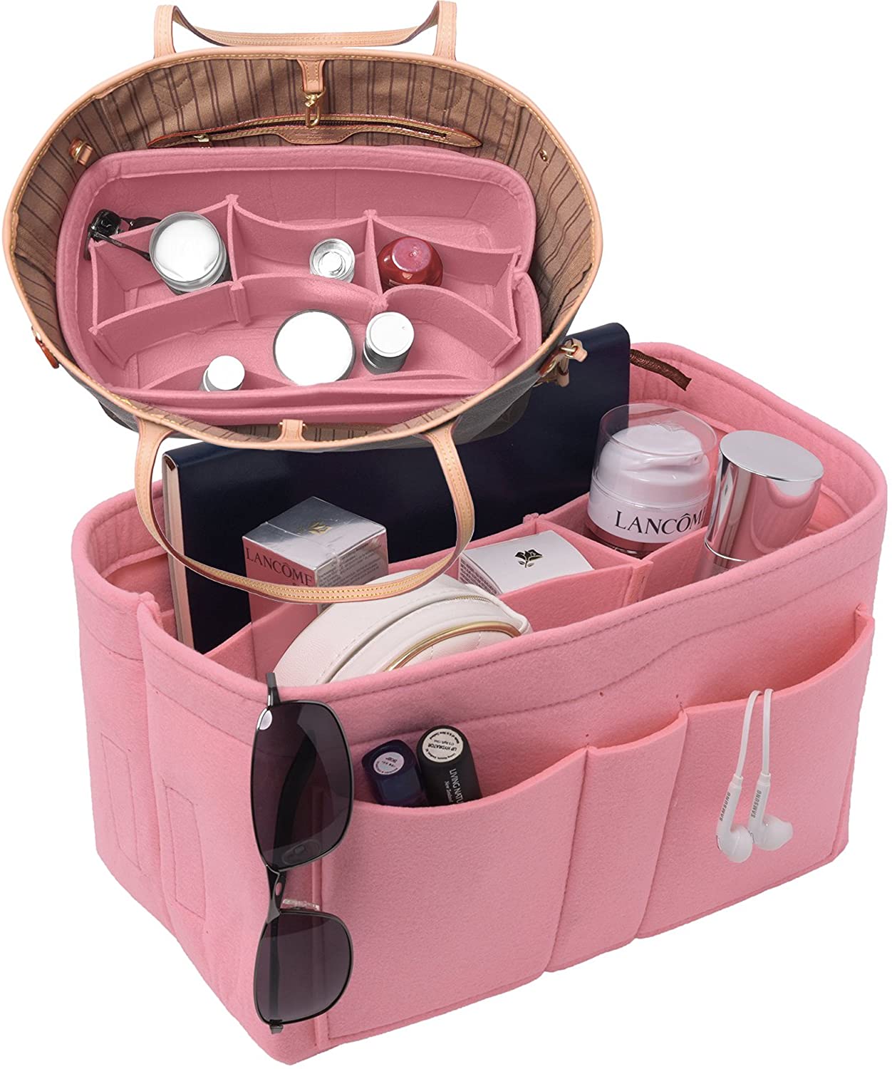 Purse Bag Organizer Insert with Lots of Different Size Spaces Divider Shaper for Speedy Shoulder Hobo Bag Keep Stuff Organized