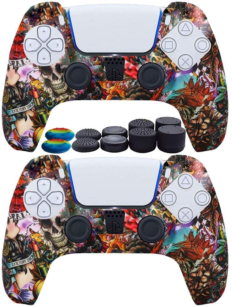 2pcs PS5 Controller Skin Silicone Soft Case for Sony Playstation 5 Cover Slim Shell Gel Rubber Protector with 10 Thumb Grip Caps (01) - JOY2ESpree