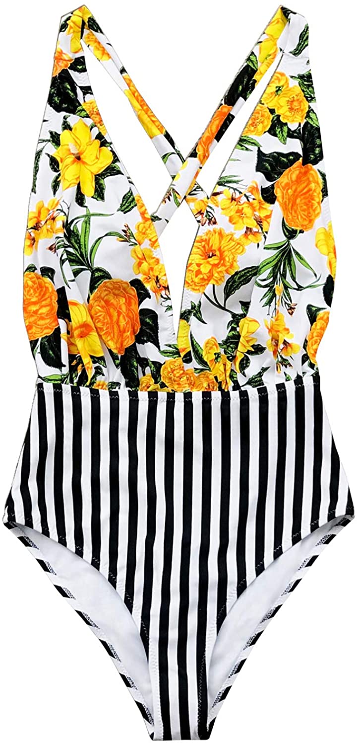 CUPSHE Women's Halter One Piece Swimsuit Keeping You Accompained Swimwear
