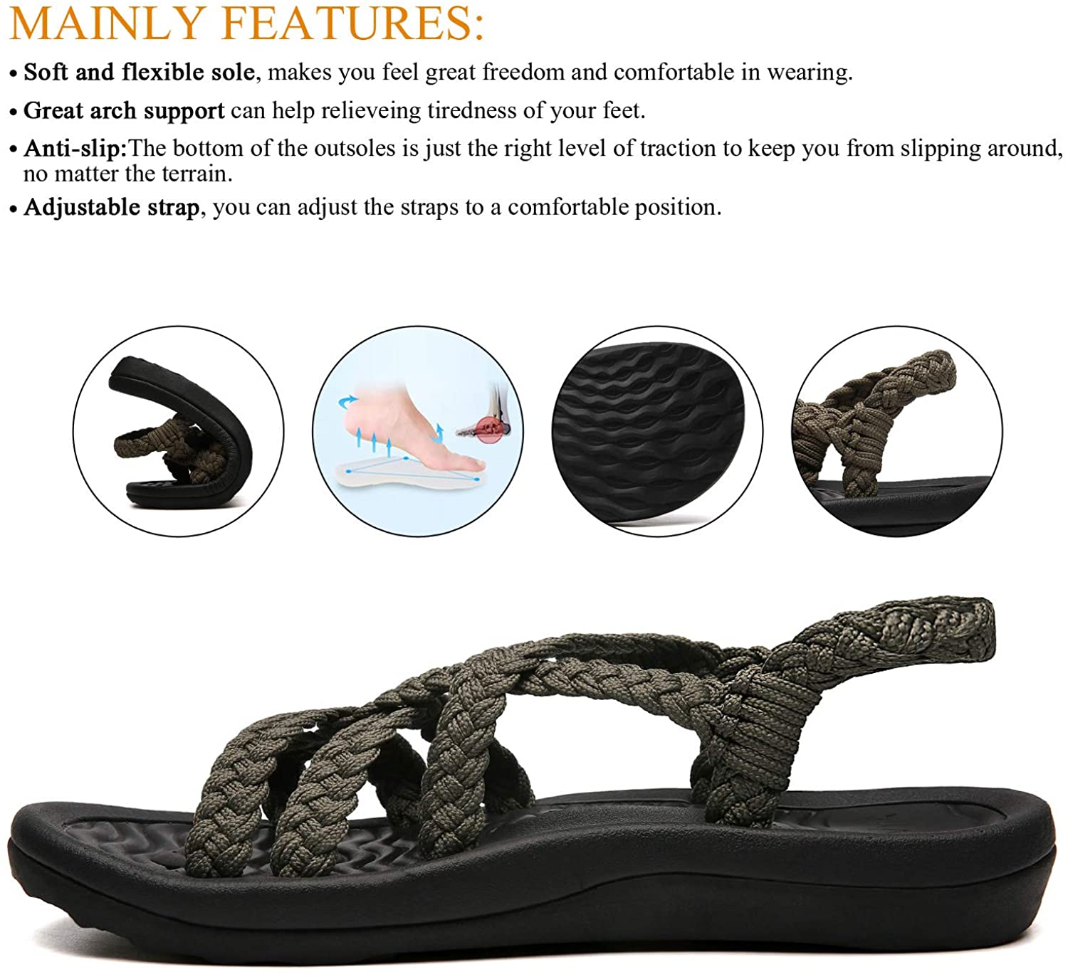 MEGNYA Women's Comfortable Walking Sandals with Arch Support Waterproof for Walking/Hiking/Travel/Wedding/Water Spot/Beach
