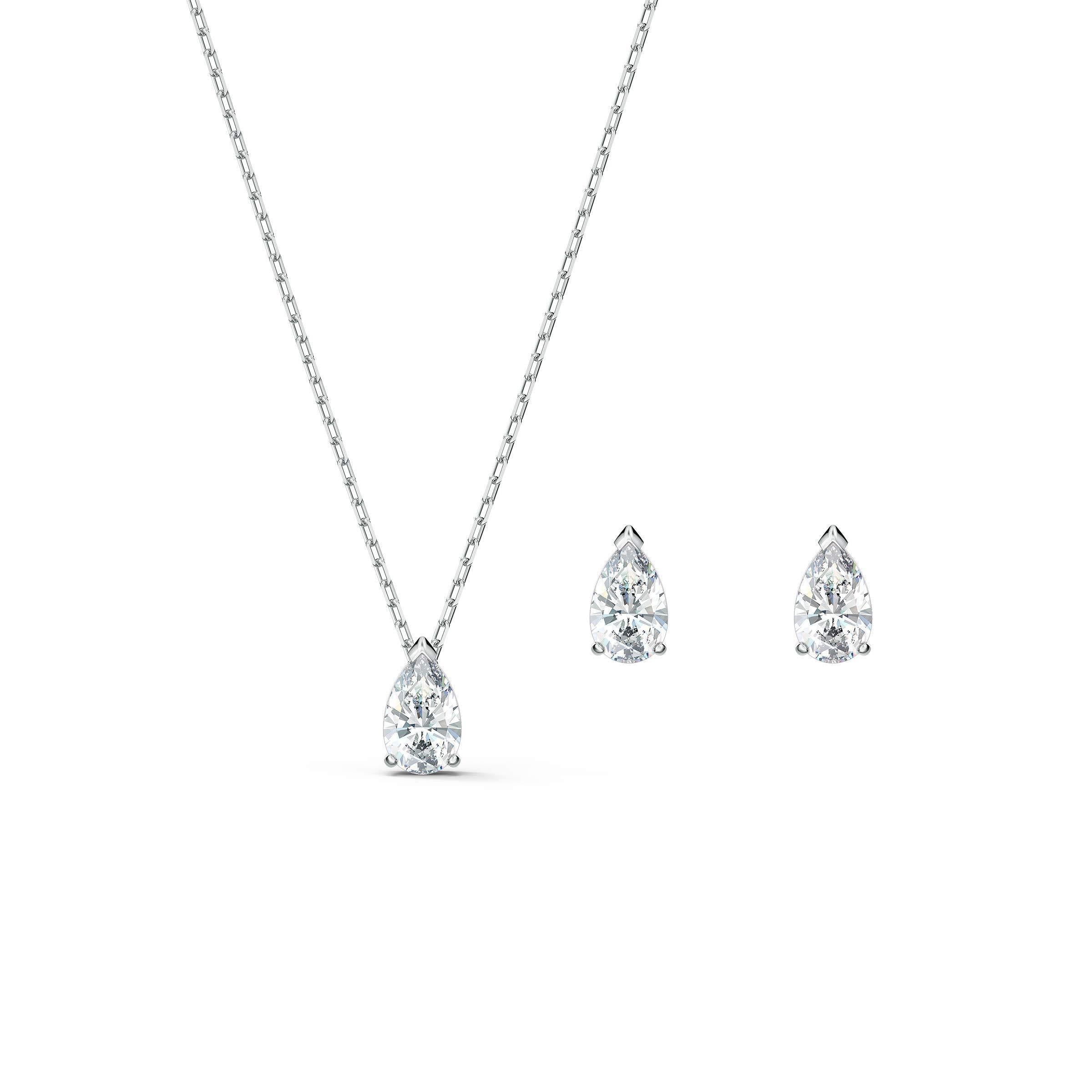 SWAROVSKI Attract Pear Set, White, Rhodium Plated, 14 7/8 / 1/4 x 1/8 (5569174) - JOY2ESpree