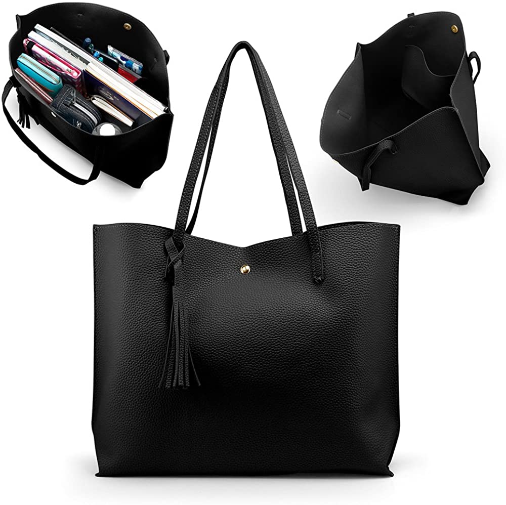 Oct17 Women Large Tote Bag - Tassels Faux Leather Shoulder Handbags, Fashion Ladies Purses Satchel Messenger Bags