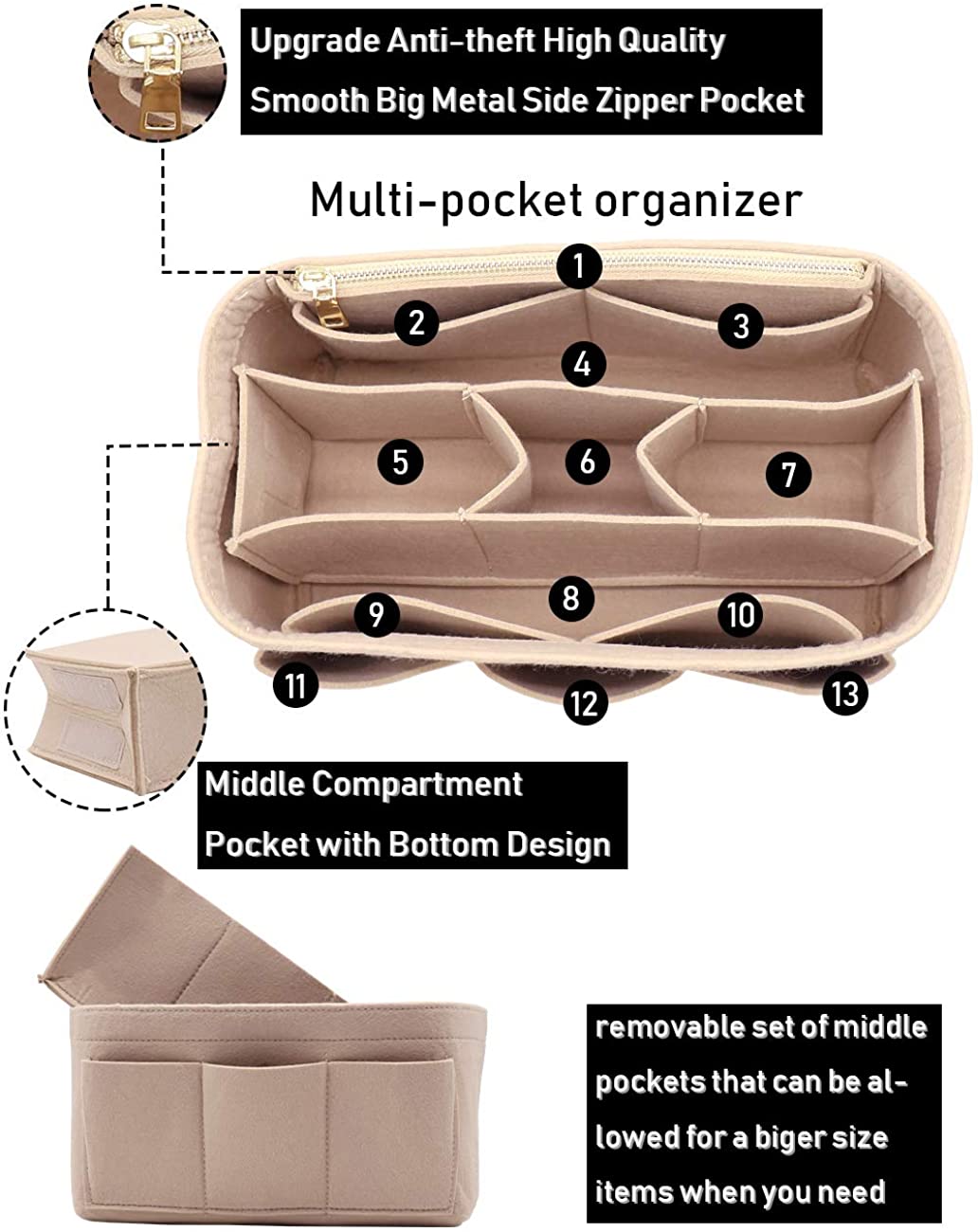 LEXSION Felt Purse Insert Bag Organizer Bag In Bag For Handbag Purse Organizer Fits Speedy Neverfull