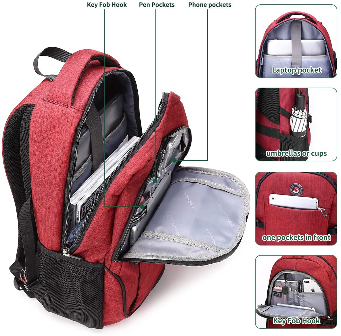 SHRRADOO Durable Anti Theft Laptop Backpack Travel Backpacks Bookbag