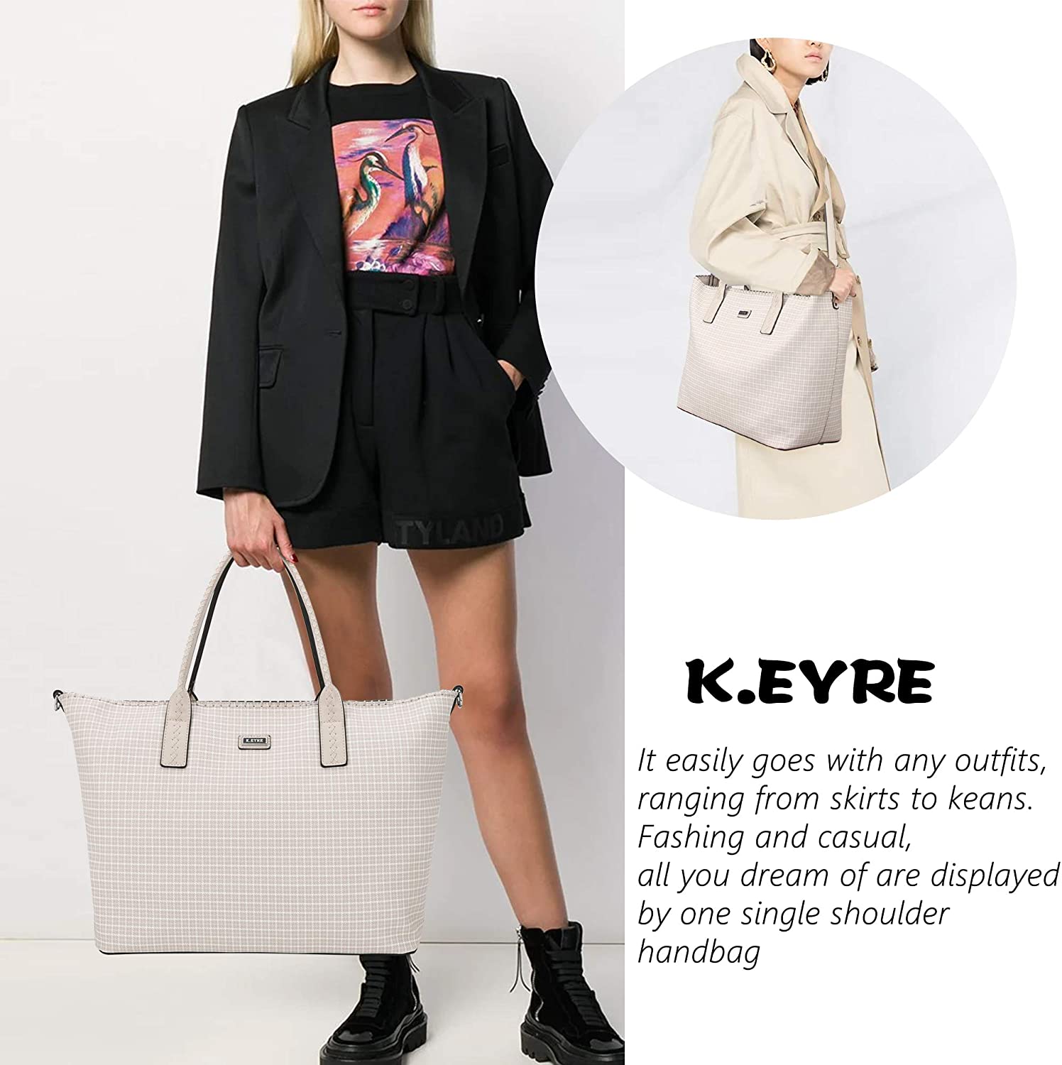 K.EYRE Women's Soft Faux Leather Tote Bag Purse Handbags Wallet Tote Shoulder Bag Purse Large Capacity