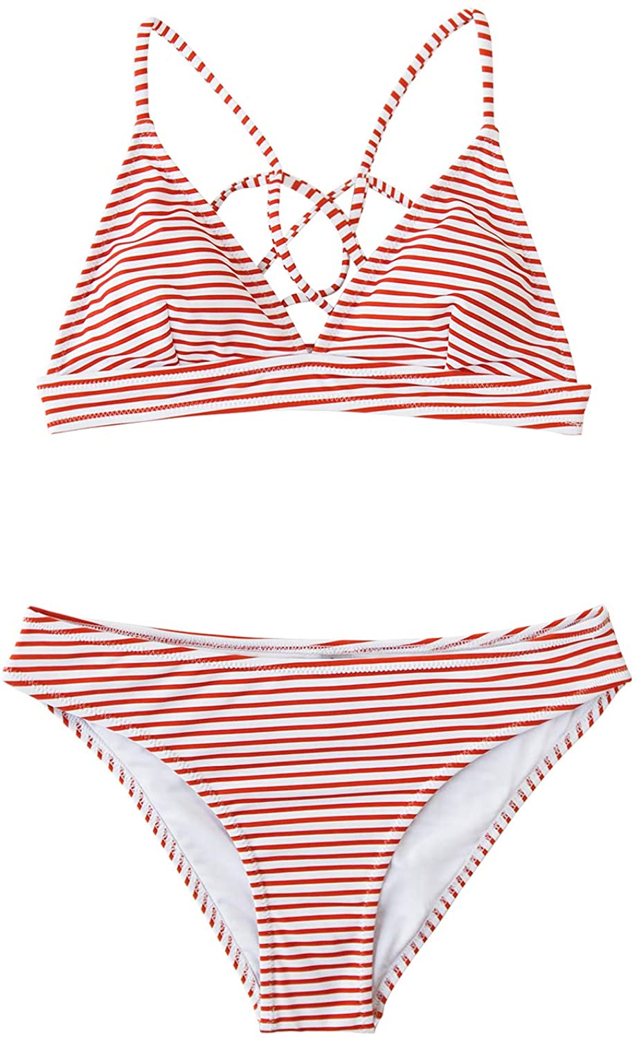 CUPSHE Women’s Bikini Swimsuit Stripe V Neck Back Cross Two Piece Bathing Suit