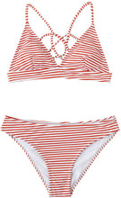
                        
                          Load image into Gallery viewer, CUPSHE Women’s Bikini Swimsuit Stripe V Neck Back Cross Two Piece Bathing Suit
                        
                      
