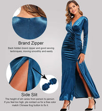 
                        
                          Load image into Gallery viewer, Ababalaya Long Sleeve Wrap Velvet Long Formal Dresses Cocktail Dress
                        
                      