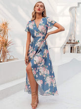 
                        
                          Load image into Gallery viewer, Miessial Women's Summer Chiffon V Neck Ruffle Maxi Dress Polka Dot Long Beach Wrap Dress
                        
                      