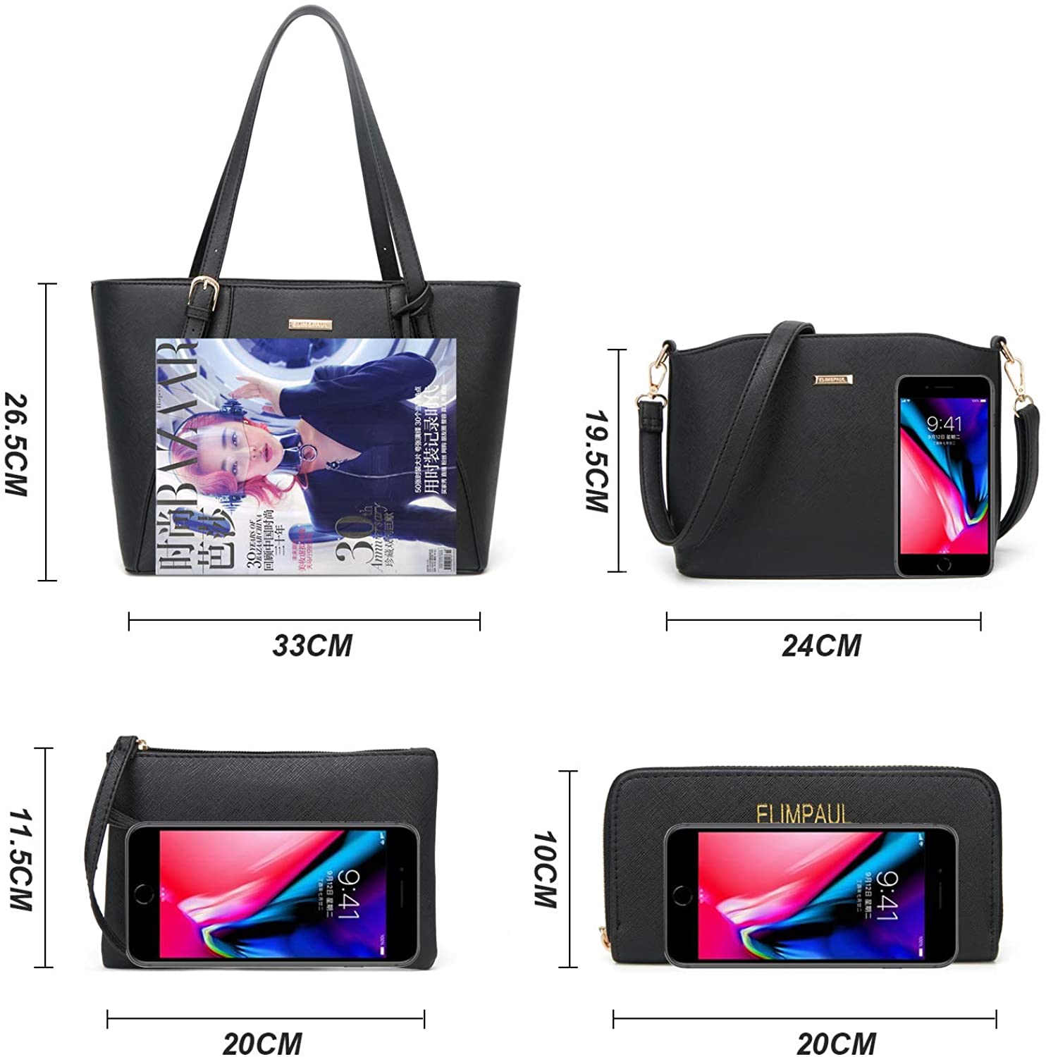 Women Fashion Handbags Wallet Tote Bag Shoulder Bag Top Handle Satchel Purse Set 4pcs