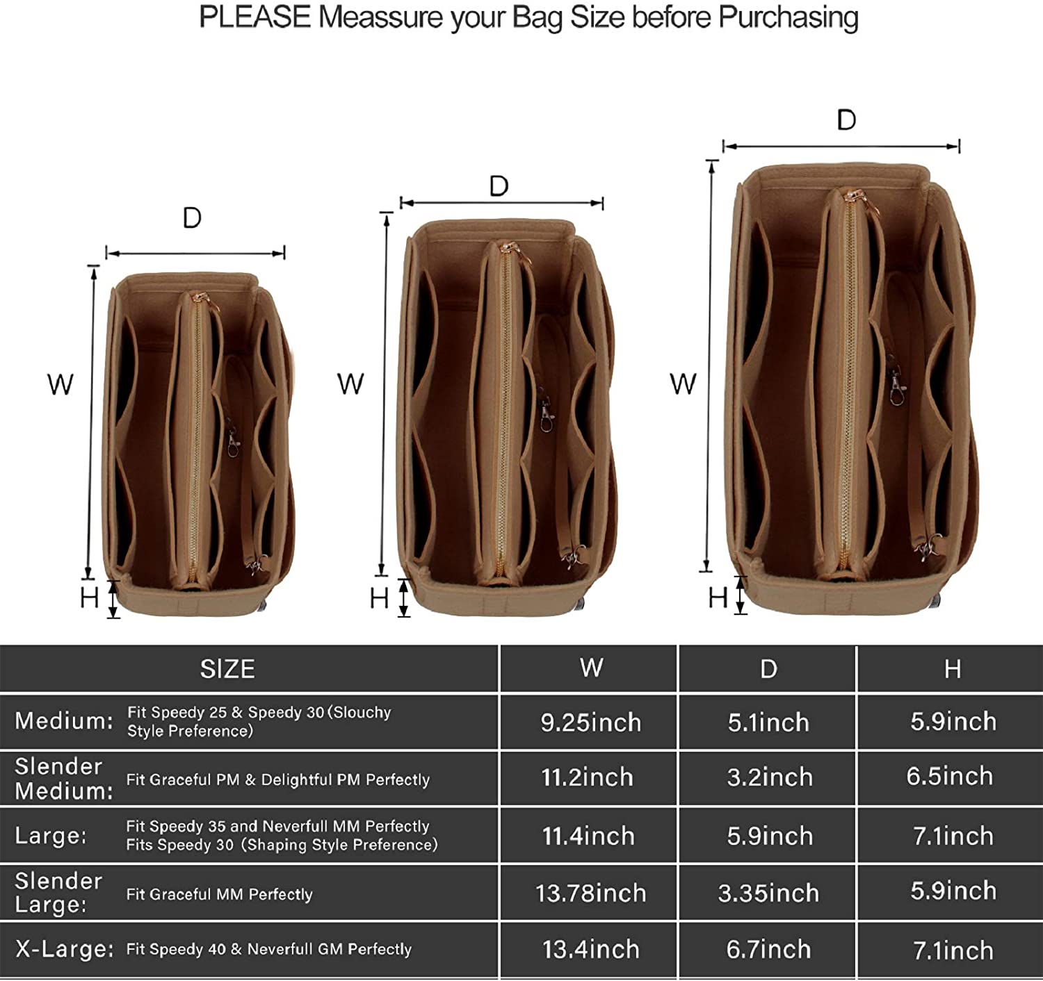 Purse Organizer Insert, Bag Organizer, Bag in Bag, Perfect for Speedy Neverfull and More, 5 Size (X-Large, Black)