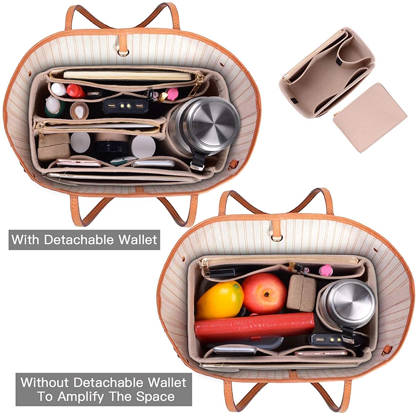 Purse Organizer, Felt Bag Organizer Insert Purse Organizer For LV Speedy, Neverfull, Tote, Handbag,Shaper 3 Sizes