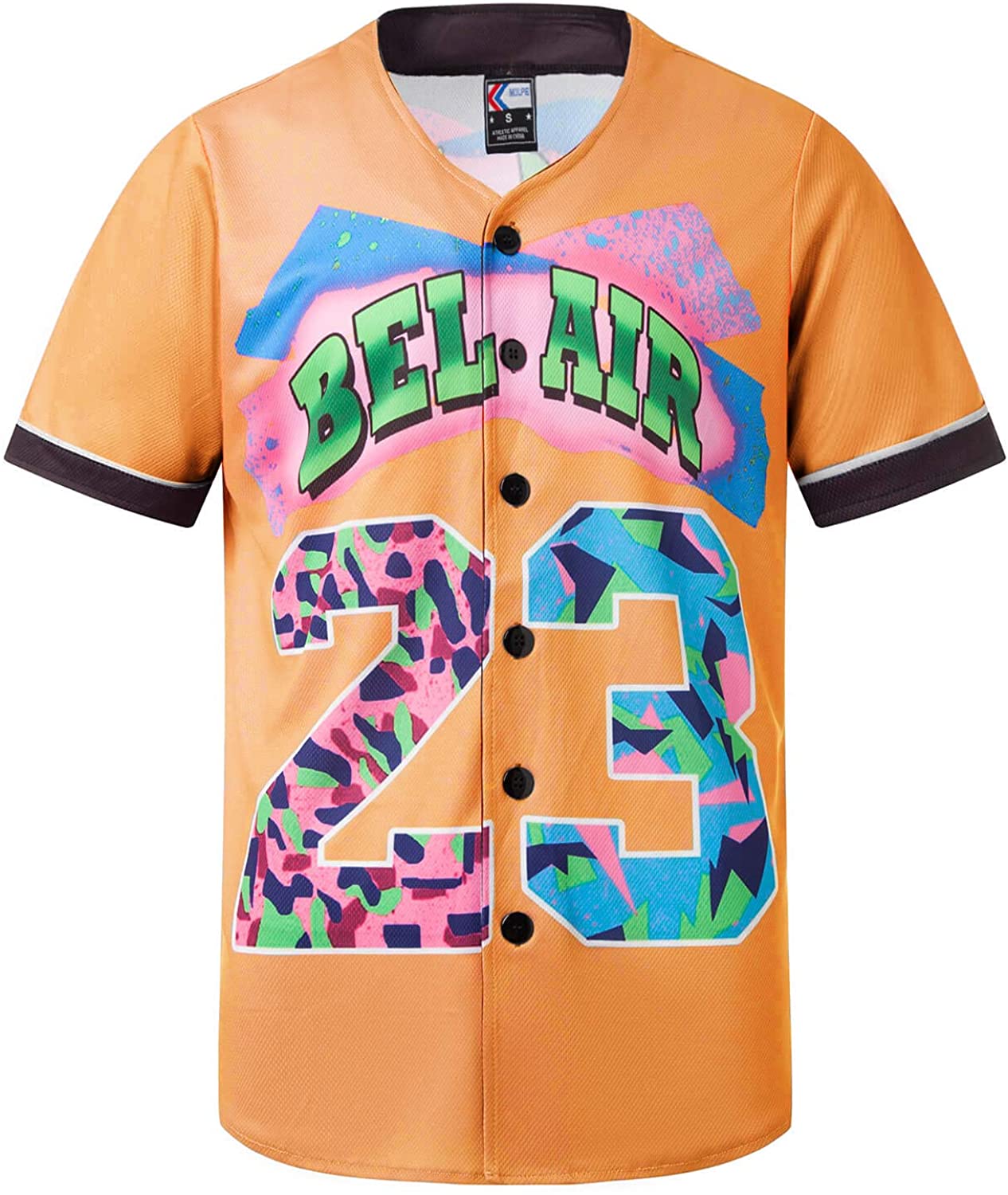 MOLPE 90s Hip Hop Clothing for Men and Women, Unisex Bel Air 23 Baseball Jersey, Mens Printed Urban Shirts for Party