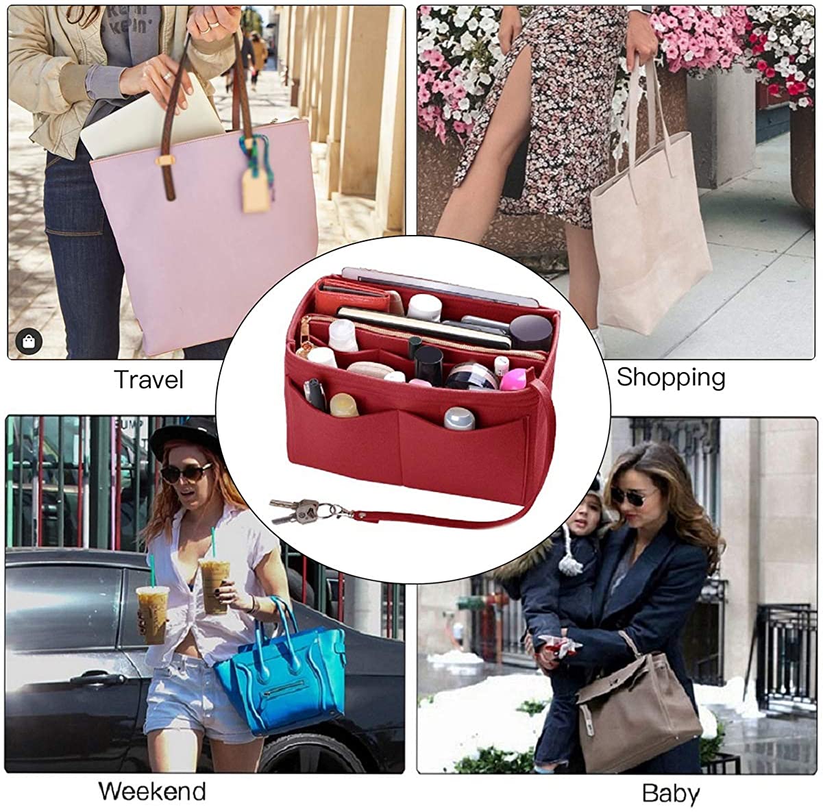 Purse Organizer Insert, Felt Bag organizer with zipper, Handbag & Tote Shaper, For Speedy Neverfull Tote, 5 Sizes