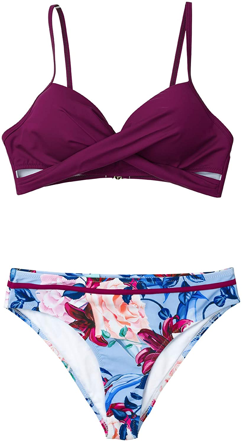 CUPSHE Women's Wrap Top Floral Bottom Bathing Suit Two Piece Sexy Swimsuit