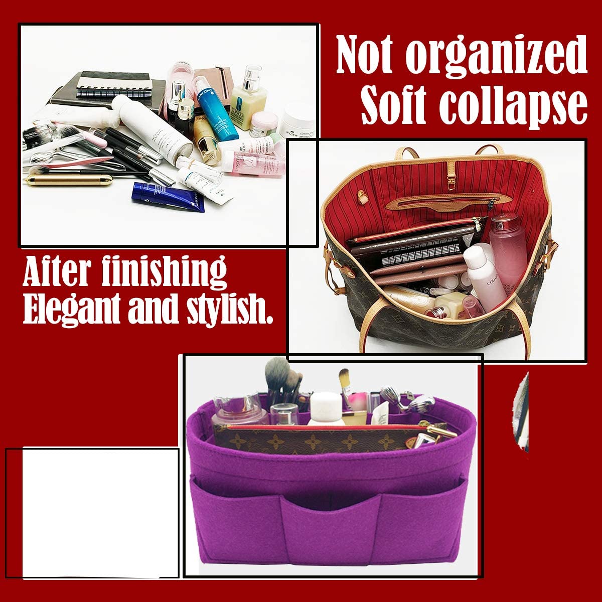 LEXSION Felt Purse Insert Bag Organizer Bag In Bag For Handbag Purse Organizer Fits Speedy Neverfull