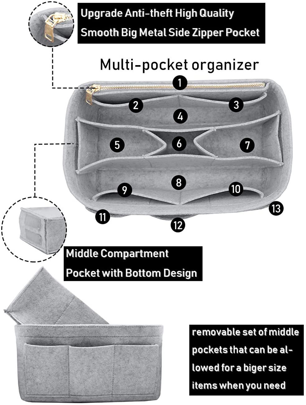LEXSION Felt Purse Insert Bag Organizer Bag In Bag For Handbag Purse Organizer Fits Speedy Neverfull