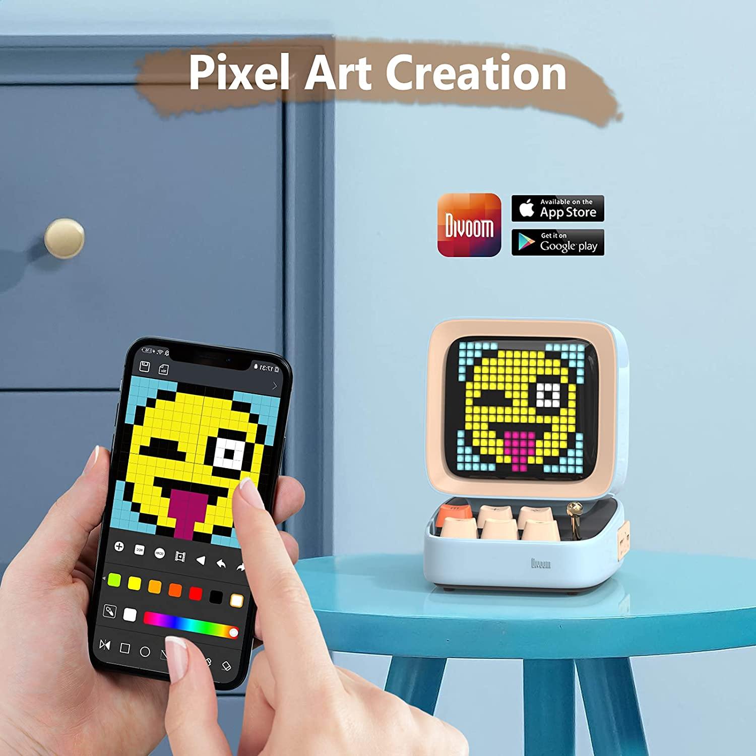 Divoom Ditoo Retro Pixel Art Game Bluetooth Speaker with 16X16 LED App Controlled Front Screen (Black) - JOY2ESpree