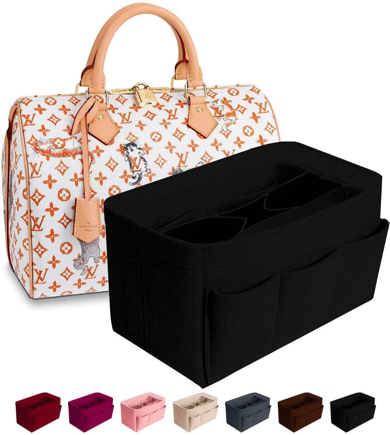 Purse Organizer Insert Felt Bag Organizer Handbag Organizer Insert for Tote fits LV Speedy Neverfull Longchamp, Grey, Medium (Medium, Pink)