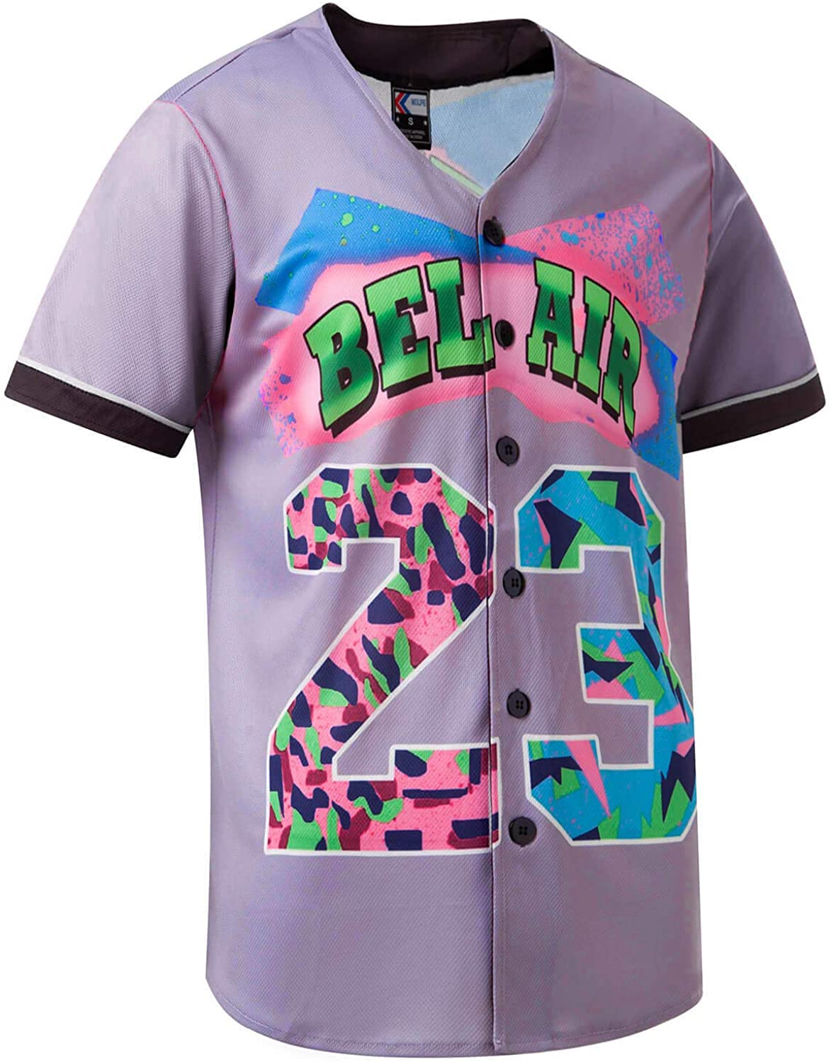 MOLPE 90s Hip Hop Clothing for Men and Women, Unisex Bel Air 23 Baseball Jersey, Mens Printed Urban Shirts for Party