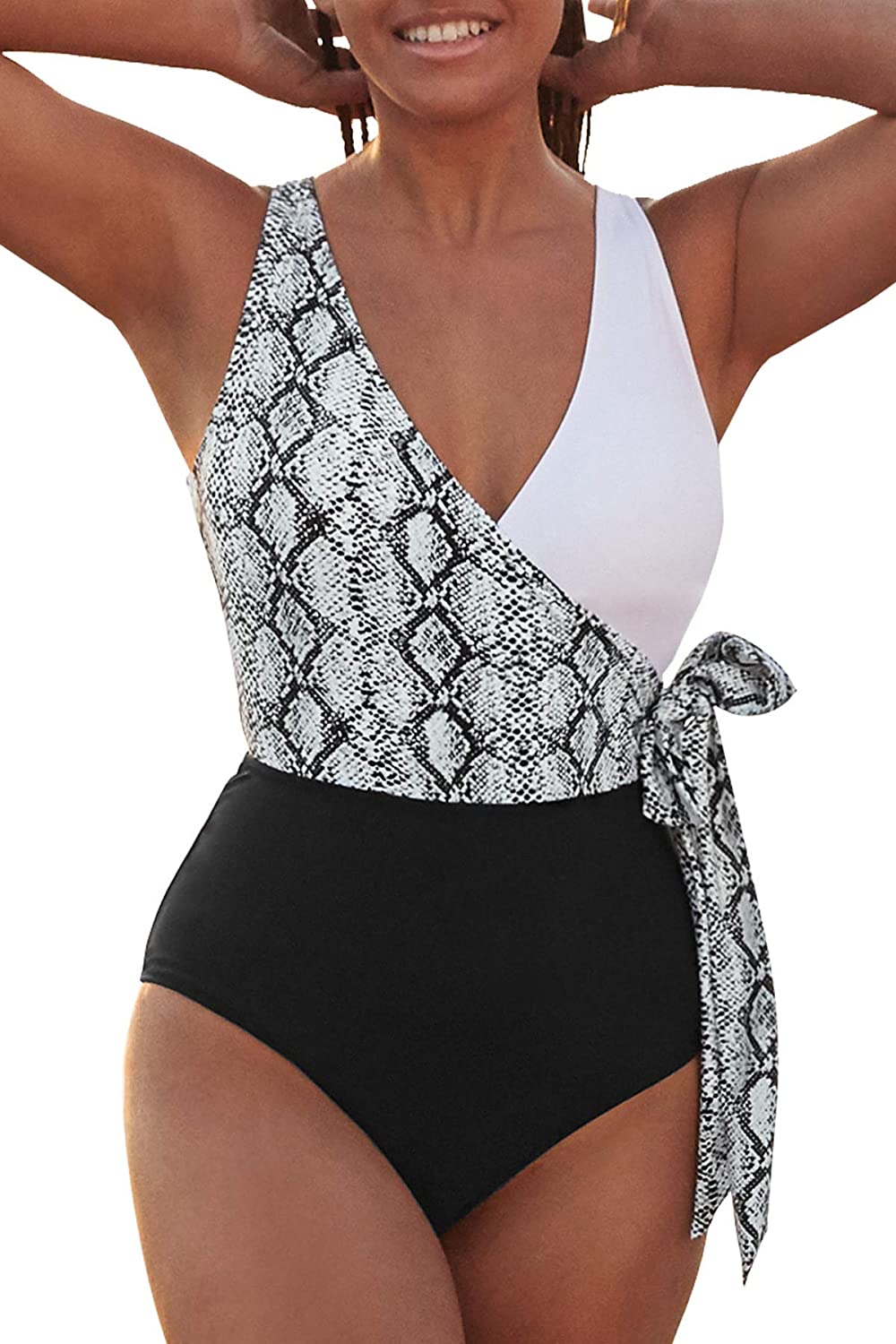 CUPSHE Women's One Piece Swimsuit Knotted Color Block Bathing Suit