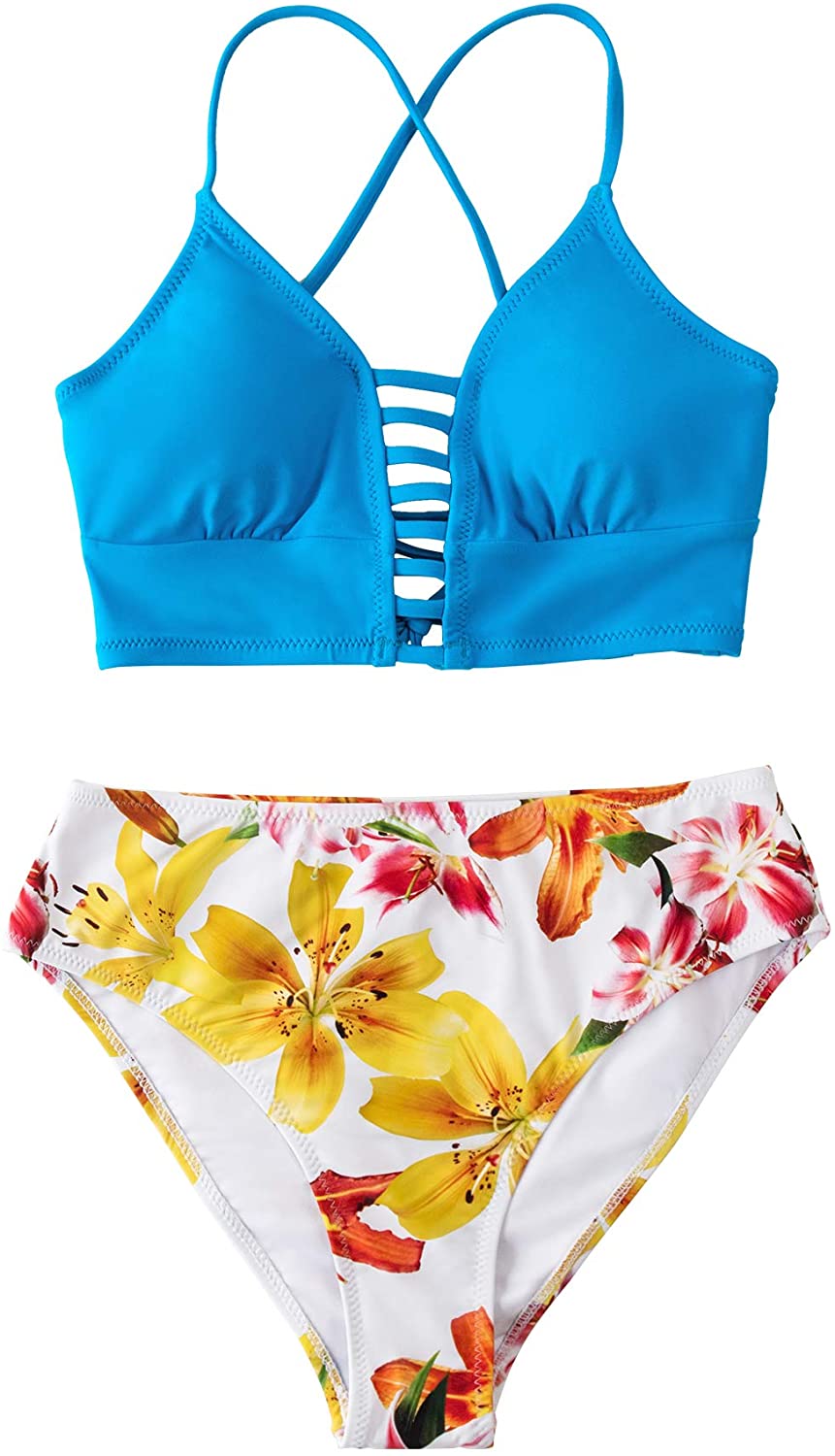 CUPSHE Women’s Bikini Swimsuit Floral Print Lace Up Strappy Two Piece Bathing Suit