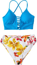 
                        
                          Load image into Gallery viewer, CUPSHE Women’s Bikini Swimsuit Floral Print Lace Up Strappy Two Piece Bathing Suit
                        
                      