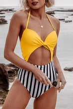 
                        
                          Load image into Gallery viewer, CUPSHE Women's Black Floral Print Halter Cutout High Waist One Piece Swimsuit
                        
                      