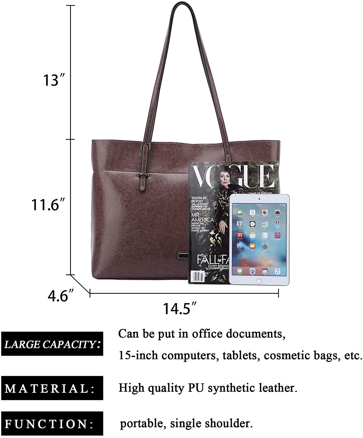 K.EYRE Women's Soft Faux Leather Tote Bag Purse Handbags Wallet Tote Shoulder Bag Purse Large Capacity