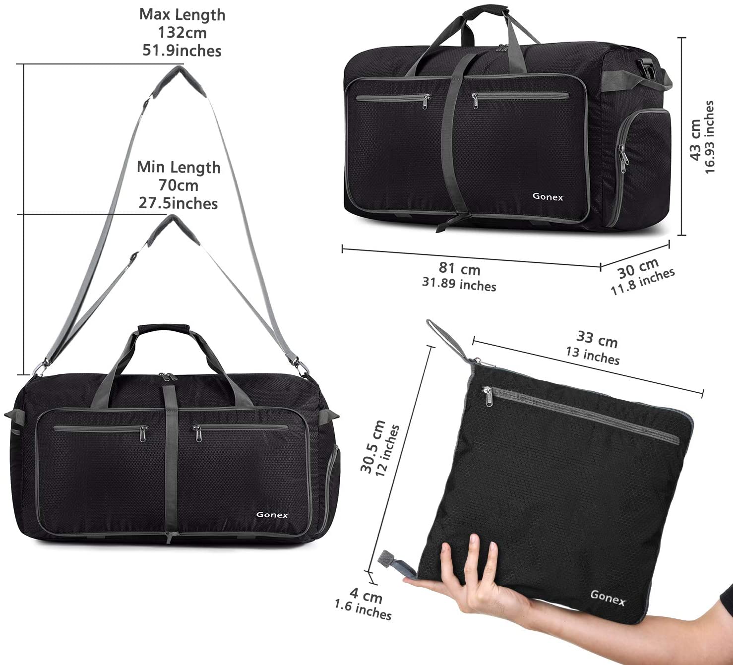 Gonex 150L Travel Duffel Bag Foldable Extra Large Duffle Bag XL Heavy Duty for Men Women for Luggage Shopping Gray