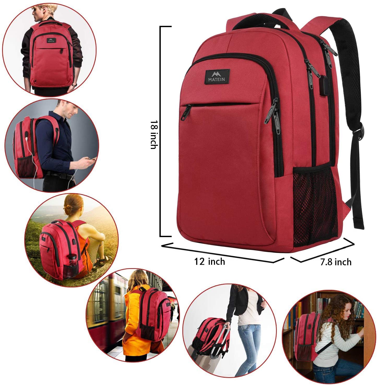 Matein Travel Laptop Backpack, Business Anti Theft Slim Durable Laptops Backpack
