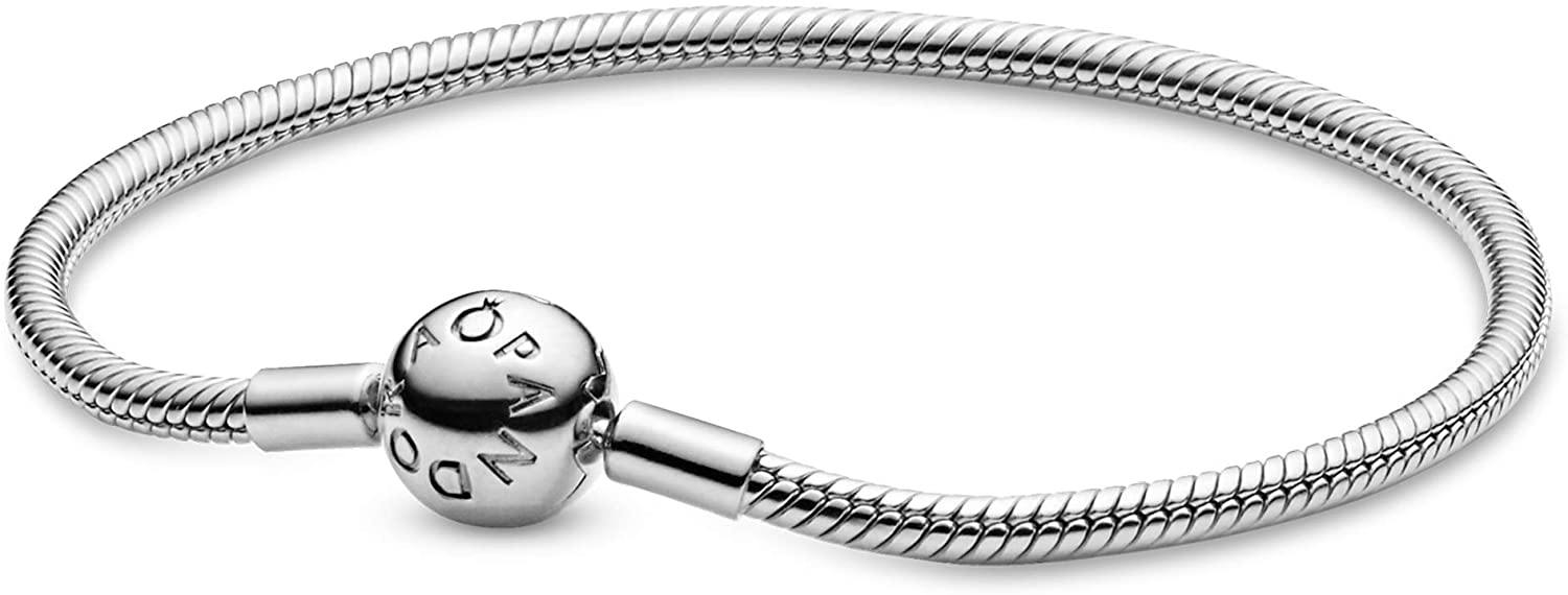 PANDORA Jewelry Smooth Moments Snake Chain Charm Sterling Silver Bracelet - JOY2ESpree