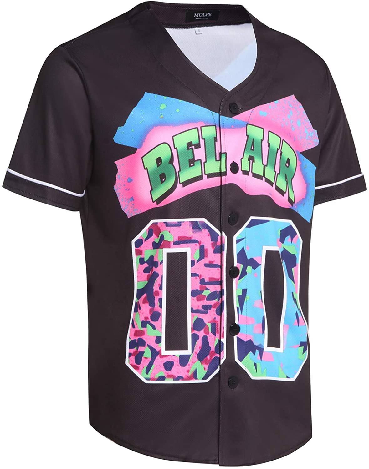 MOLPE 90s Hip Hop Clothing for Men and Women, Unisex Bel Air 23 Baseball Jersey, Mens Printed Urban Shirts for Party