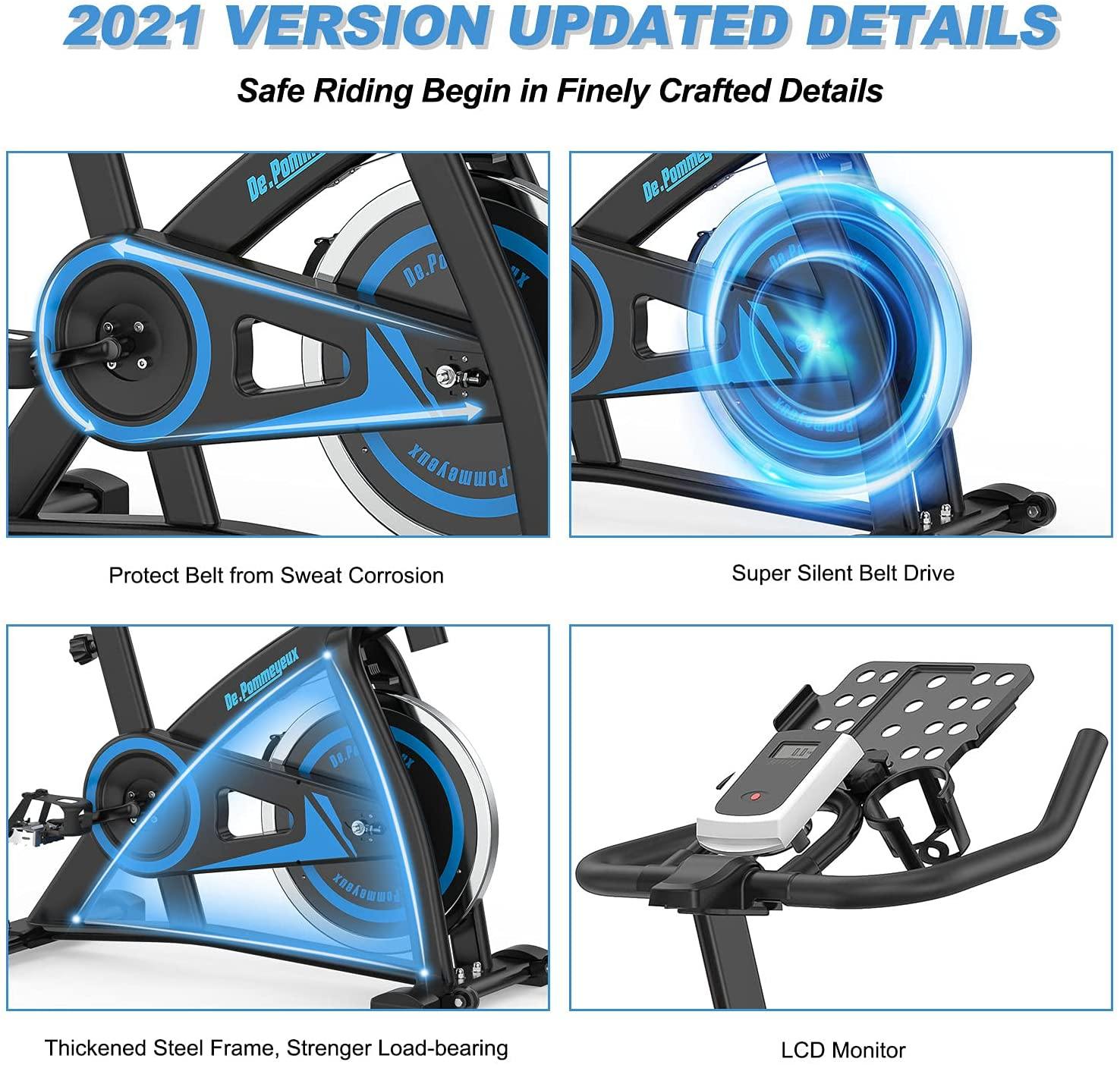 De.Pommeyeux Exercise Bike, Indoor Cycling Bike Stationary, Workout Bike for Home Cardio Gym with Tablet Mount, Pulse Sensor and LCD Monitor - JOY2ESpree