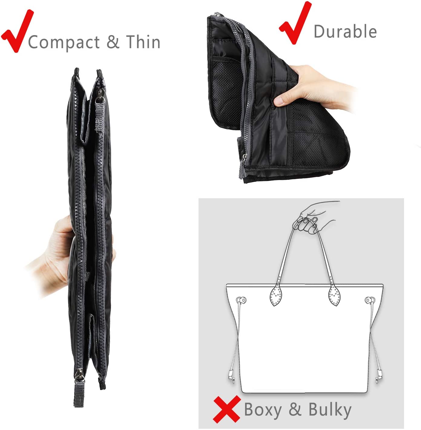 Insert Bag Organizer, Bag in Bag for Handbag Purse Organizer (13 Pockets, Black)