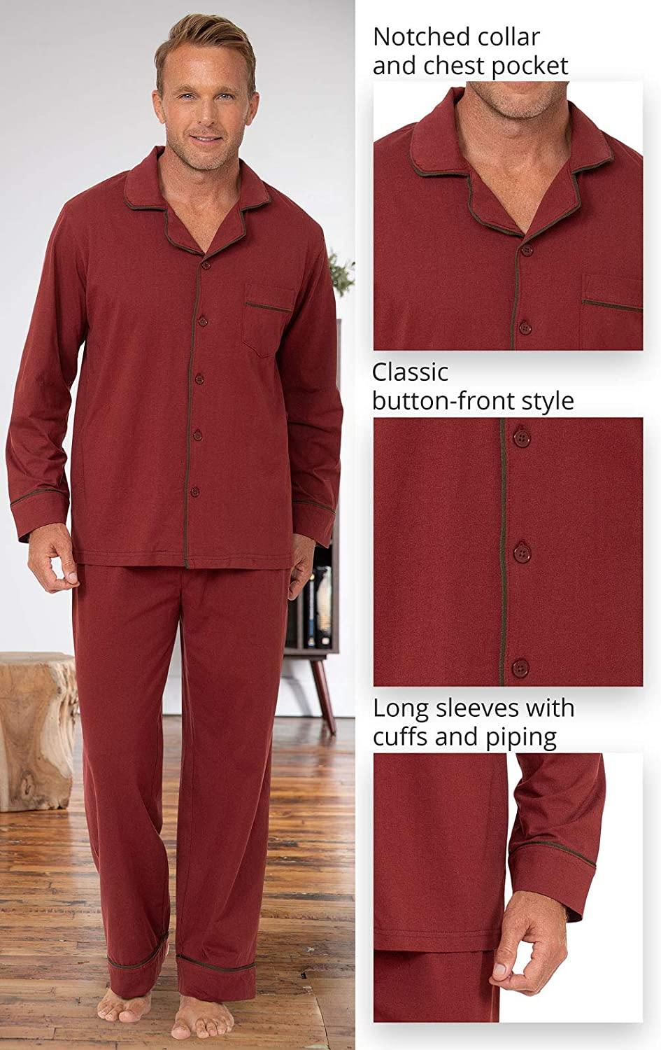 PajamaGram Classic Mens Pajamas Cotton - Men Pajamas Set