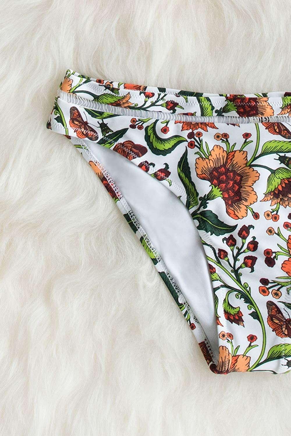 CUPSHE Women's Orange Floral Bottom Ruffle Hook Closure Bikini Set