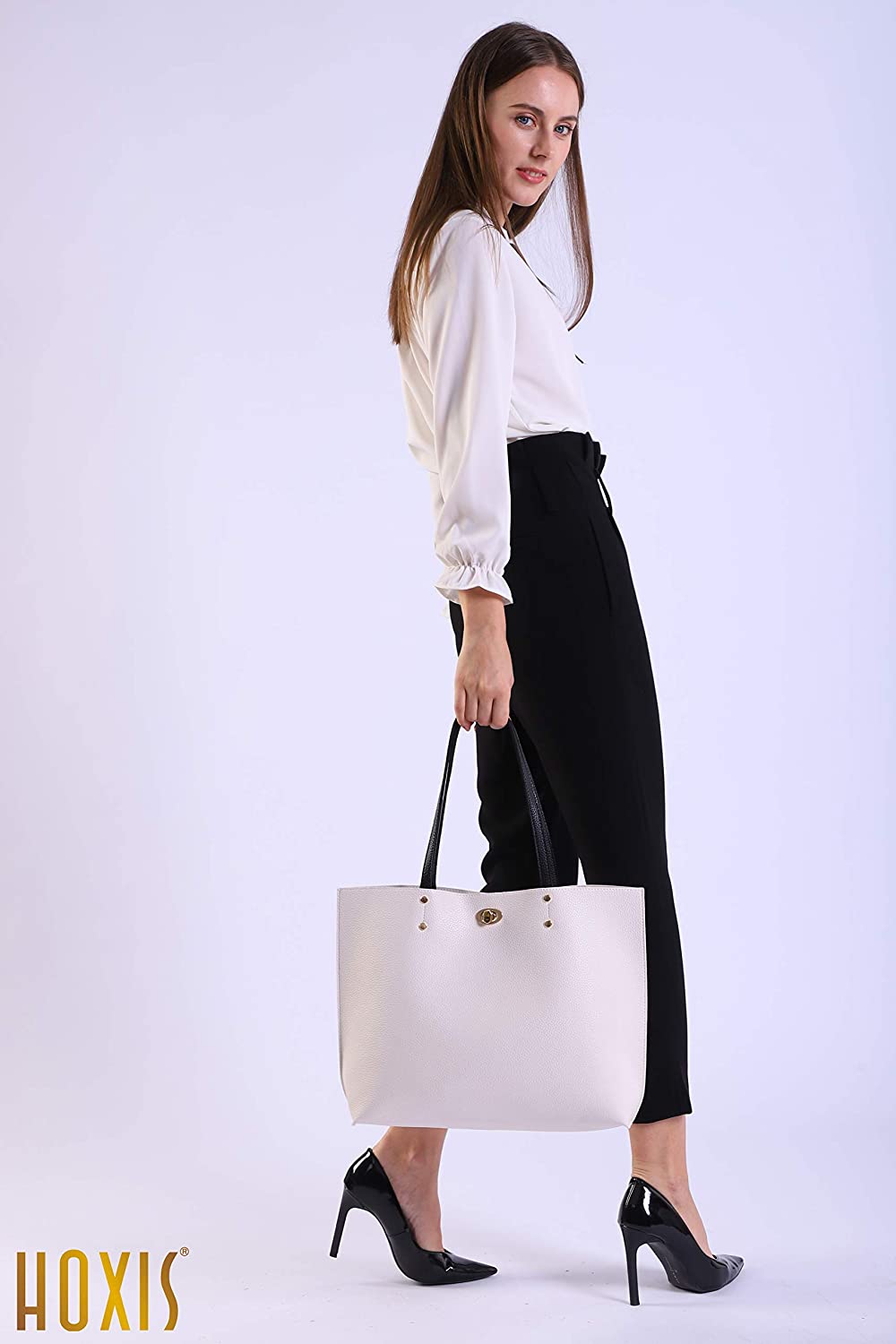 Minimalist Clean Cut Pebbled Faux Leather Tote Womens Shoulder Handbag