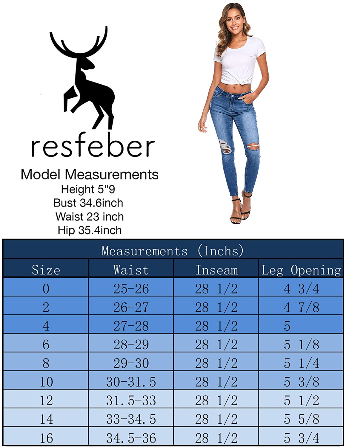 Resfeber Women's Ripped Boyfriend Jeans Cute Distressed Jeans Stretch Skinny Jeans with Hole