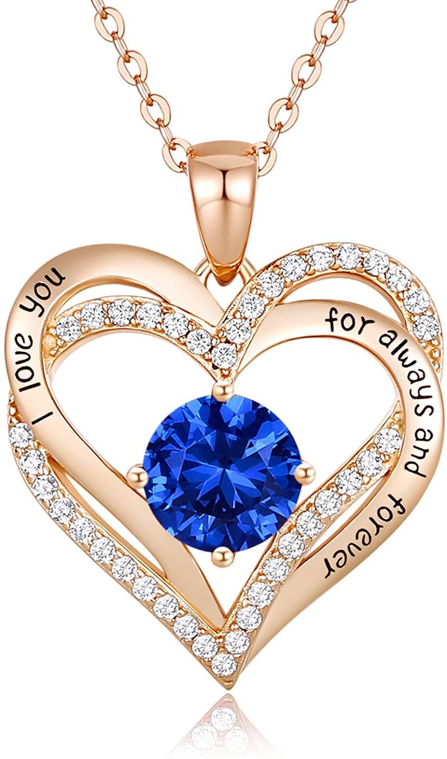 CDE Forever Love Heart Women Necklace 925 Sterling Silver Rose Gold Plated Birthstone Pendant Necklaces for Women - JOY2ESpree