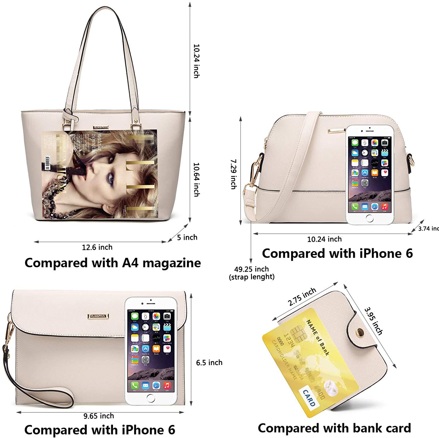Women Fashion Handbags Wallet Tote Bag Shoulder Bag Top Handle Satchel Purse Set 4pcs