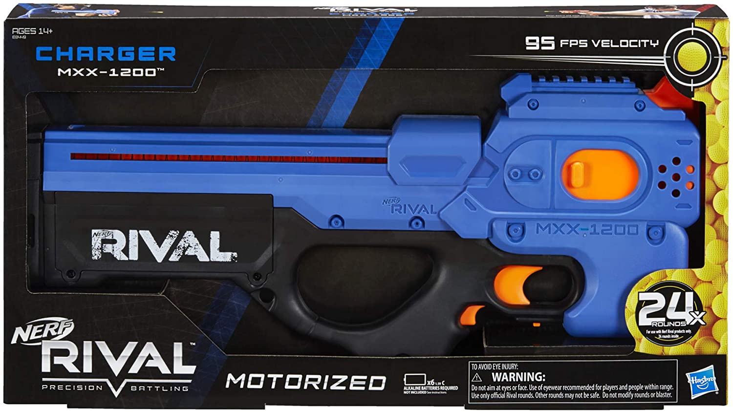 NERF Rival Charger MXX-1200 Motorized Blaster -- 12-Round Capacity, 100 FPS Velocity -- Includes 24 Official Rival Rounds -- Team Blue