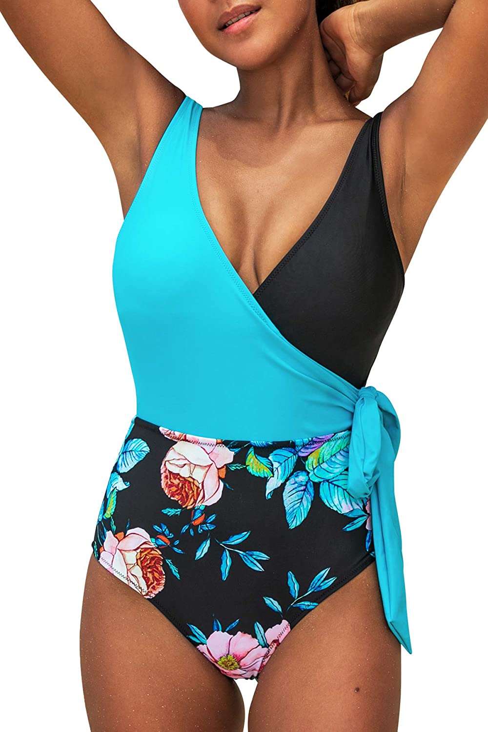 CUPSHE Women's One Piece Swimsuit Knotted Color Block Bathing Suit