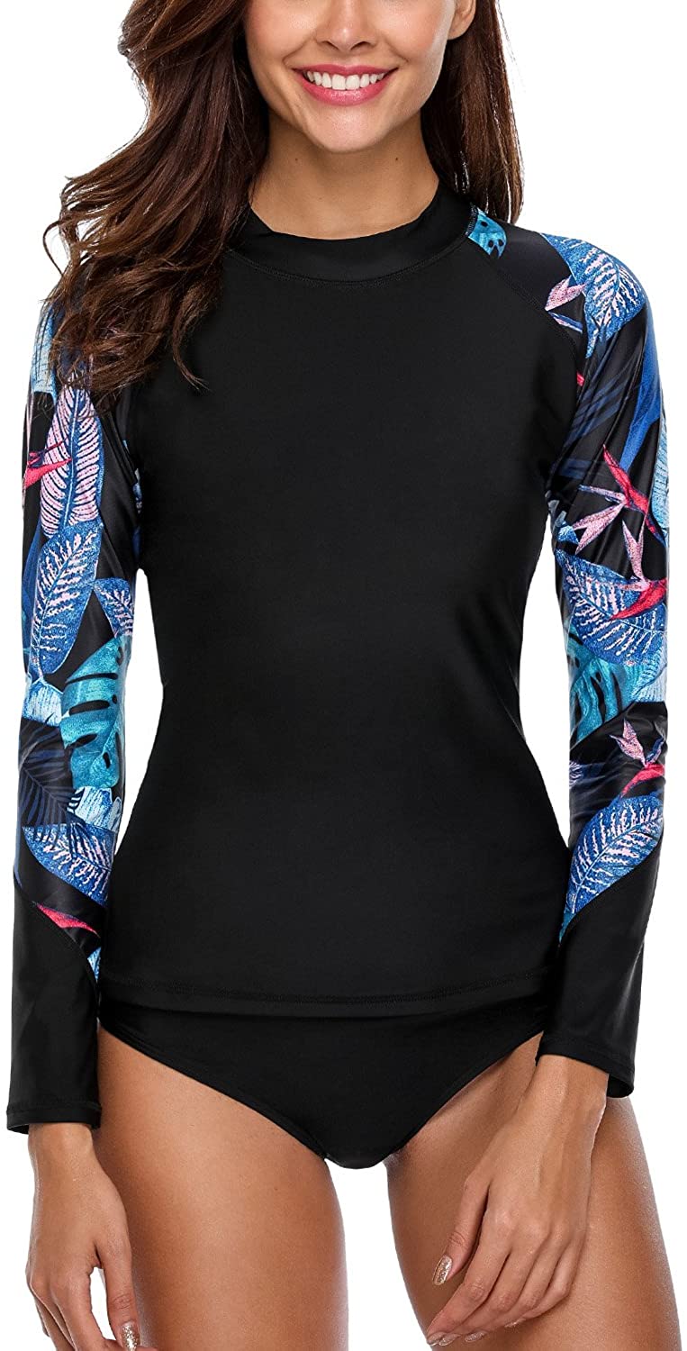 CharmLeaks Women's Long Sleeve Rashguard UPF 50 Sun Protection Swimsuit Top Striped Swim Shirts